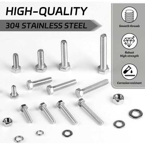 LALAGO 724 Pcs M4 M5 M6 Boulons et écrous Rondelles Assortiment Kit, 304 Inox Élastique Vis à Tête Hexagonale, Coffrets Boulons et écrous pour accessoires de fixation, bricolage (1/4)