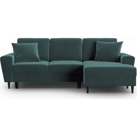 Canapé d'angle droit convertible + box 4 places velours pétrole (1/5)