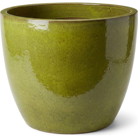 Pot grande taille d'extérieur LANCELOT 70x60cm vert tropical, fait main en terre cuite émaillée, résistant au gel (1/2)