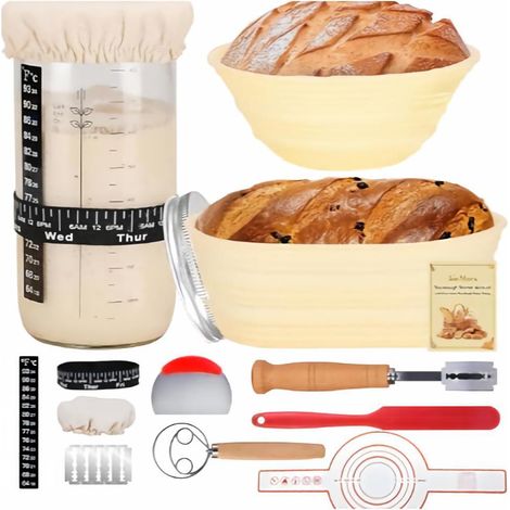 Panier de Fermentation Pliable en Silicone, Bol à Pain Résistant à la Chaleur, Outil de Boulangerie, Kit Complet Lot de 11 Pièces Prêt à l'Emploi
