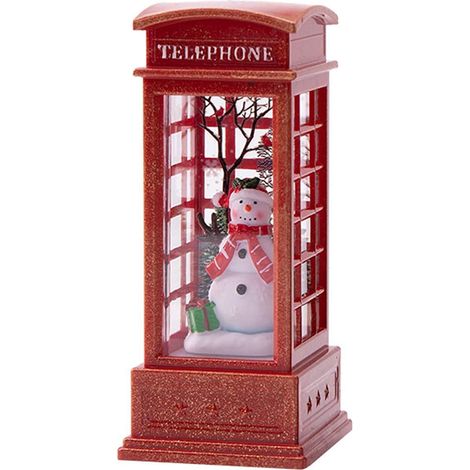 Lanterne lumineuse cabine téléphonique de Noël, lanterne de Noël enneigée pour la décoration de table, salon ou bureau. (1/5)