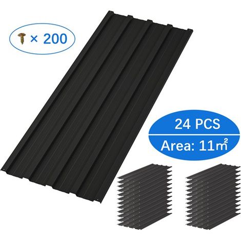 BIRCHTREE 24PCS Galvanized Metal Roof Sheets Panels Corrugated Roofing Garage Shed RSS02 Black (1/5)