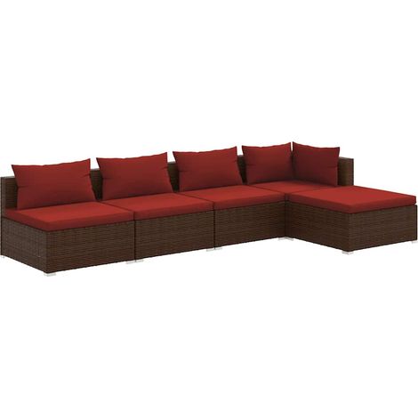 Maison Exclusive - 5-tlg. Garten-Lounge-Set mit Kissen Poly Ratta (1/5)