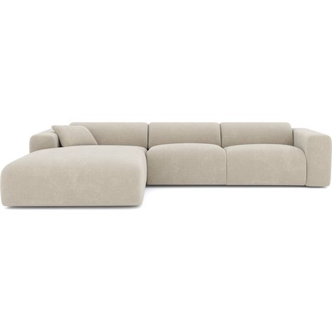 Canapé grand angle gauche 5 places en velours texturé beige MYRA (1/5)