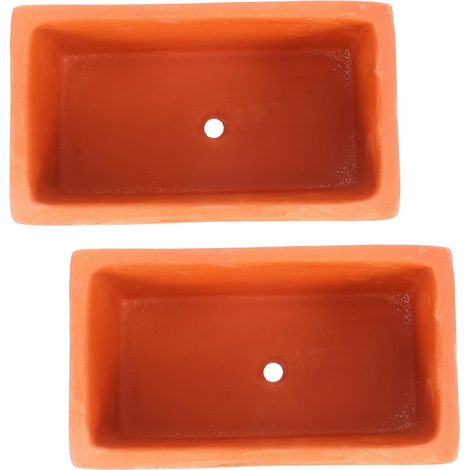 Lot de 2 Jardinières Rectangulaires en Terre Cuite Rouge Naturelle Petits Pots pour Plantes Succulentes Drainage Adapté pour Intérieur et Extérieur Balcon et Jardin (1/5)