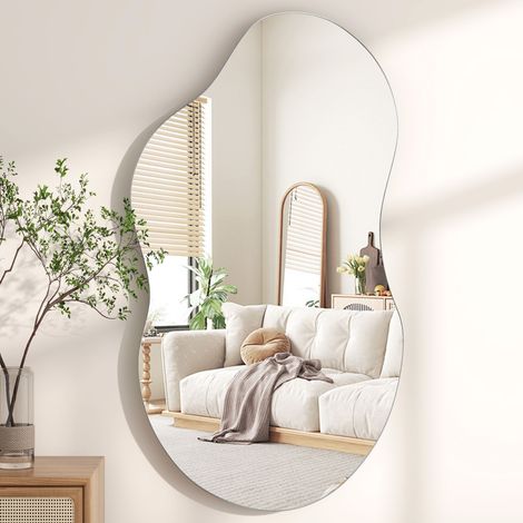 43in Modern Art Organic Wave Shaped Wall Mirror with Silver Frame - Decorative Accent for Living Room & Entryway