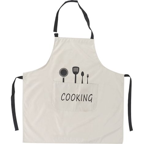 Tablier de Cuisine Imperméable Gris Blanc Motif Épuré Résistant aux Taches avec Poche Pratique Ajustable (1/5)