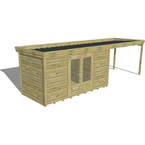 ABRI DE JARDIN bois Pin autoclave 27mm - 7,84x2,14m / 16,8m2 - Bac acier - Plancher bois (1/5)