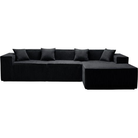 Canapé d'Angle Modulable Velours "Lindsey" 277cm Noir (1/5)