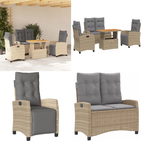 4-tlg. Garten-Essgruppe mit Kissen Beige Poly Rattan - Gartenstuhl - Gartenbank (1/5)