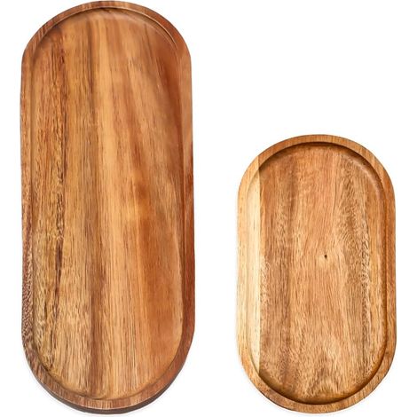 2 Pièces Plateau Bois Ovale, Acacia Naturel, 29x10cm et 19x10cm, Gâteaux Fruits Maison