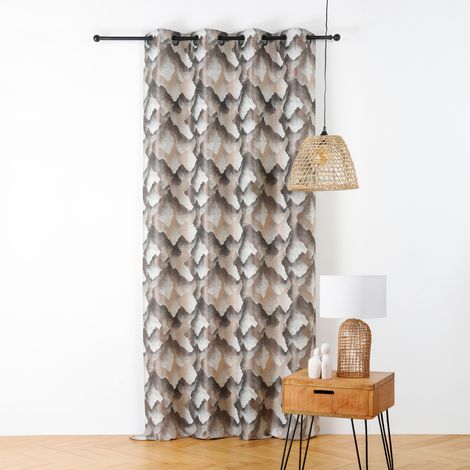 Rideau jacquard à oeillets motif minéral Beige 145x240 cm (1/3)