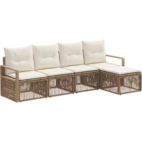 Gartensofa-set 4 pcs Beige Poly-Rattan vidaXL
