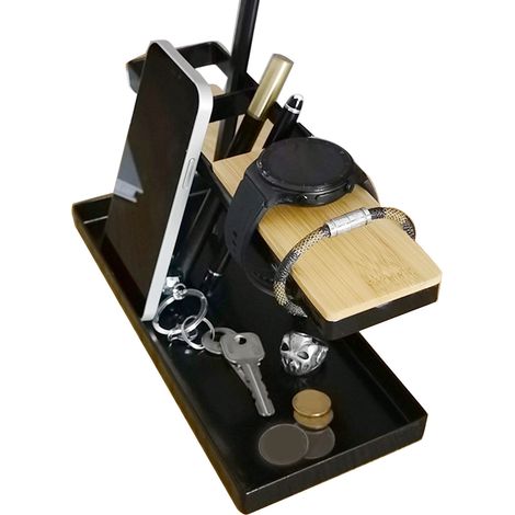 Étagère de bureau multifonctionnelle à 2 niveaux en fer forgé noir, idéale pour ranger clés, télécommandes, téléphones et lunettes. (1/5)