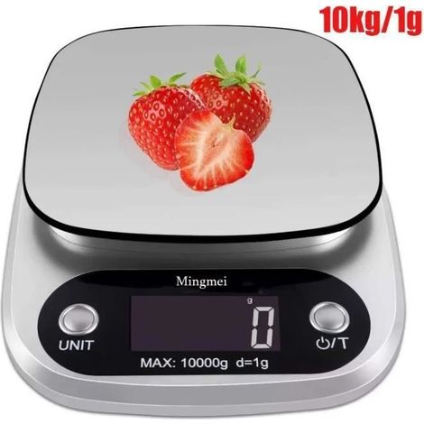 Balance de cuisine numérique 1 g-10 kg en acier inoxydable haute précision avec écran LCD et pile incluse (1/4)