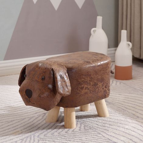 Tabouret Enfant Bois Petit Chien Mignon - Chaise Basse pour Chambre ou École Maternelle Marron (1/5)