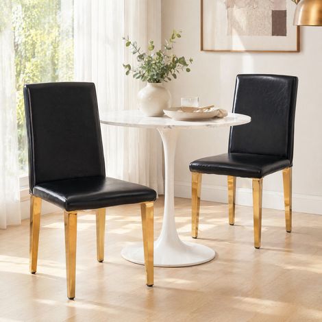 Sedie da sala da pranzo 2 pezzi, PU nero e metallo dorato, schienale alto 90 cm HAVRYA (1/5)