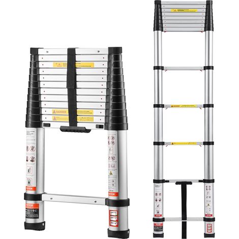 Échelle Télescopique Aluminium 3,8 m Pliable Multifonctionnelle Rétraction à Un Bouton Capacité de Charge 150 kg Pieds Antidérapants Échelle pour Maison, Travaux Extérieurs, Grenier, Réparation (1/5)
