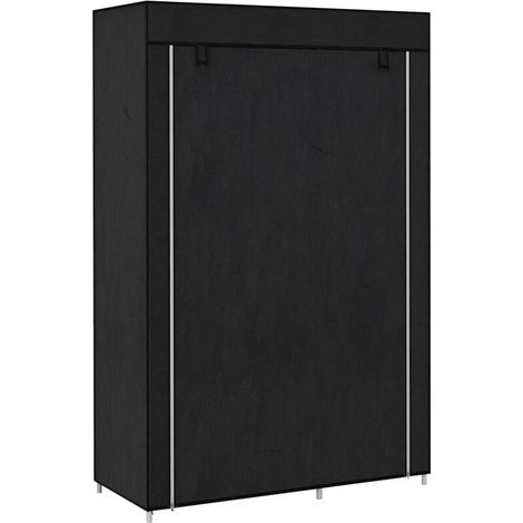 Kleiderschrank mit mehreren Stauräumen – 6 Regalböden, 1 Kleiderstange – schwarzer Vliesstoff (1/5)