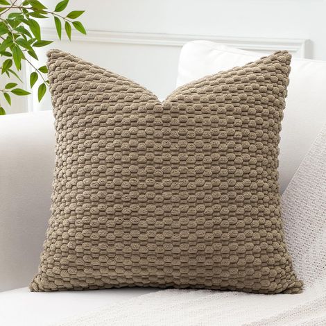 Housse coussin granulaire géométrique brun 50x50 cm velours côtelé salon (1/4)