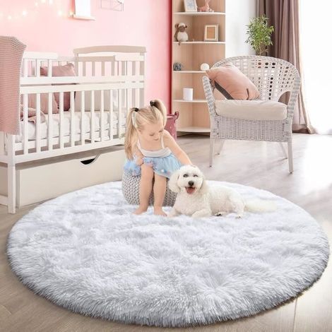 (Blanc)Tapis - LECOO - Ronde - Shaggy - 160x160cm - Anti-dérapant - Confortable (1/4)