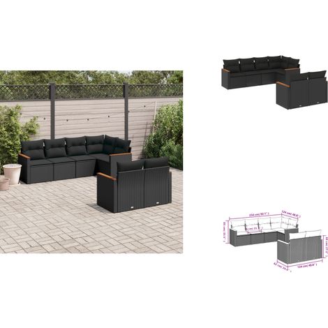 7-tlg. Garten-Sofagarnitur mit Kissen Schwarz Poly Rattan - Gartenmöbel - Outdoor Möbel - Rattan Sofa - Lounge Set - Esszimmergarnitur (1/3)