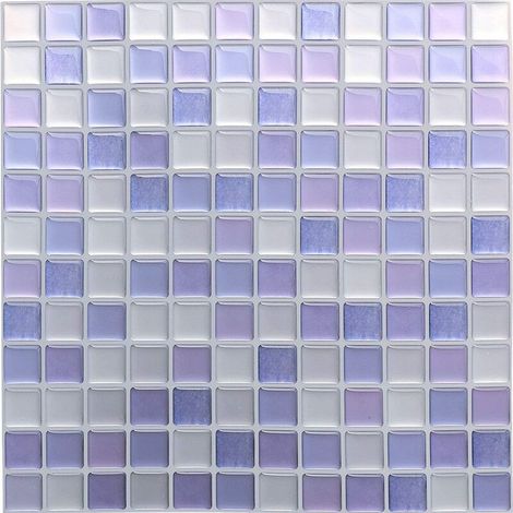 EASYCOMFORT Papier Peint Carrelage Autocollant Violet 24x24 cm Style Mosaïque Sticker Mural Film Décoratif Imperméable pour Carreaux de Mur de Salle de Bains et de Cuisine (1/3)