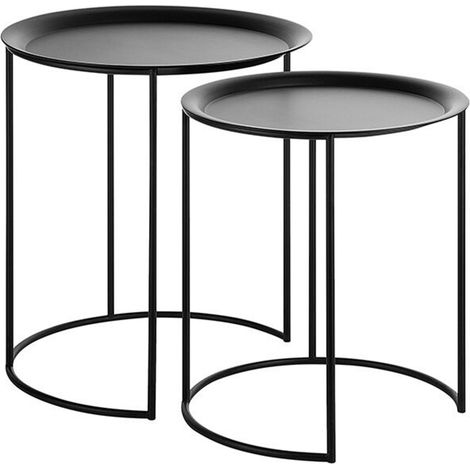 Conjunto de 2 mesas bandeja redonda de metal negro estilo industrial minimalista Twins