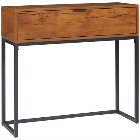 Console 80 cm avec tiroir et pieds en acier pour entrée Marron (1/5)