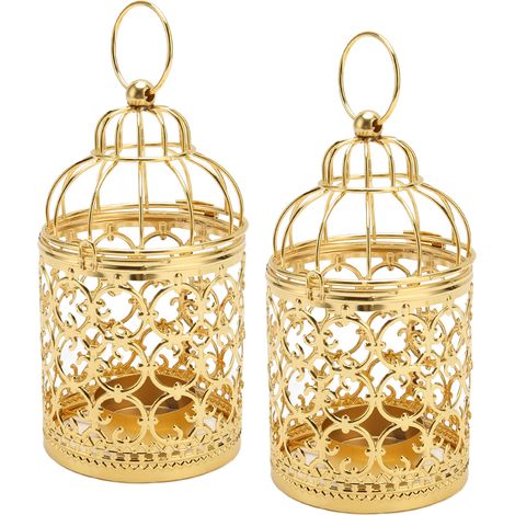 2 Bougeoirs en Métal Doré Vintage Oiseaux, Design Ajouré Élégant pour Décoration de Table Fête (1/5)