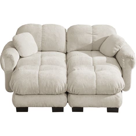 Divano Modulare a U 2 Posti in Chenille, Cuscini Trapuntati, Pouf Mobili, Grigio Chiaro (1/5)