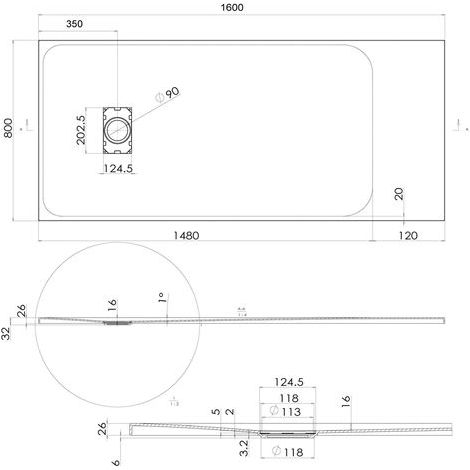 Idralite – Receveur de douche rectangulaire 80x160 cm – Anthracite effet pierre – Extraflat 2,6 cm – Installation au ras du sol ou en applique