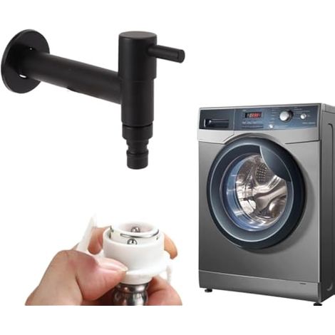 Robinet mural G1/2 pour lave-linge, eau froide, acier inoxydable brossé noir, robinet de lavabo moderne pour salle de bain, buanderie, balcon (1/5)