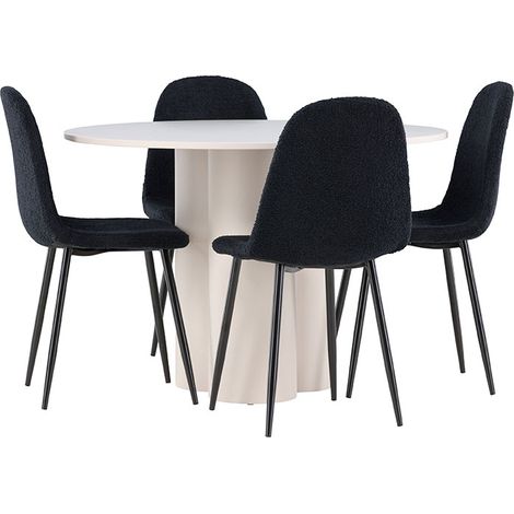 Olivia ensemble pour salle à manger table Ø110cm et 4 chaises teddy beige. (1/4)