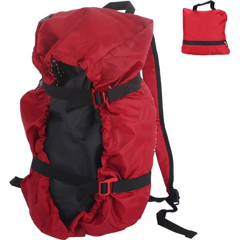 Sac de transport pour corde d'escalade pliable avec bandoulière, idéal pour camping et randonnée en extérieur (Rouge) (1/5)