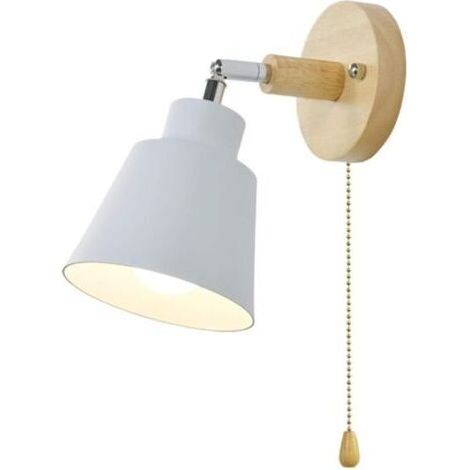 Lampe Murale Bois Interieur avec Interrupteur, Applique Murale Aluminium Rotatif pour Bar, Chambre à Coucher, Cuisine, Restaurant, Café, Couloir, E27,Blanc (1/4)