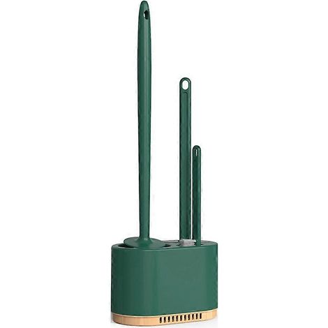 Ensemble de brosses de toilette en silicone vert 4 en 1, brosse de toilette en silicone sans angles morts, ensemble de lavage de toilettes (1/5)