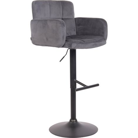 Taburete de bar giratorio en terciopelo gris oscuro y metal negro con reposabrazos reposapiés y respaldo TDB10656 (1/4)