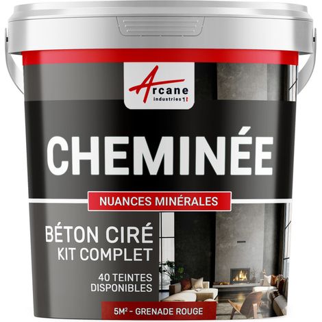 Béton ciré cheminée, kit avec primaire et vernis - 5 m² (en 2 couches) Grenade Rouge - ARCANE INDUSTRIES