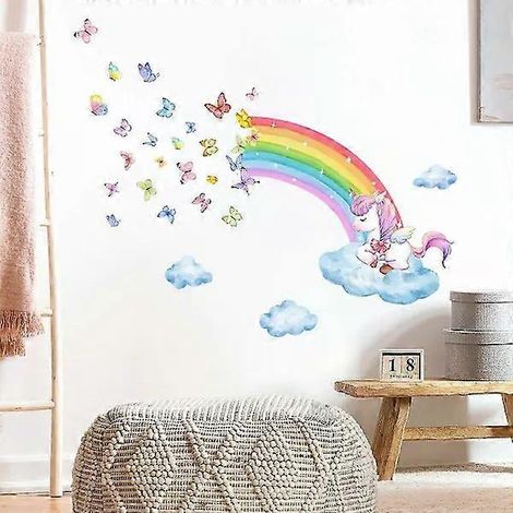 Stickers muraux, autocollants muraux arc-en-ciel licorne papillon nuage, décoration murale pour chambre de bébé ou salon (Flickr). (1/4)