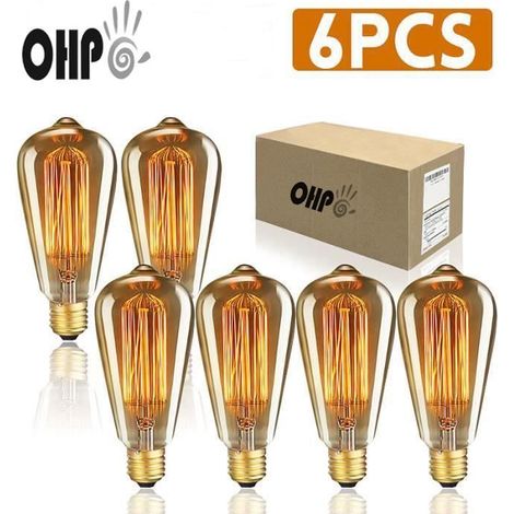 Ampoules Edison Incandescentes E27 60W 220V ST64 - Lot de 6 (1/4)