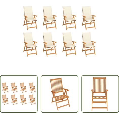 Teakholz - Verstellbare Gartenstühle mit Auflagen 8 Stk. Massivholz Teak (1/5)