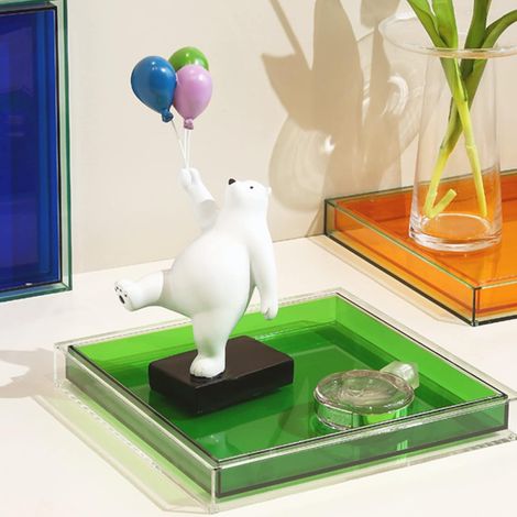 Plateau créatif en acrylique moderne - Organiseur de bijoux - Carré transparent - Pour salle de bain, coiffeuse, service, table basse, salon (vert) (1/5)