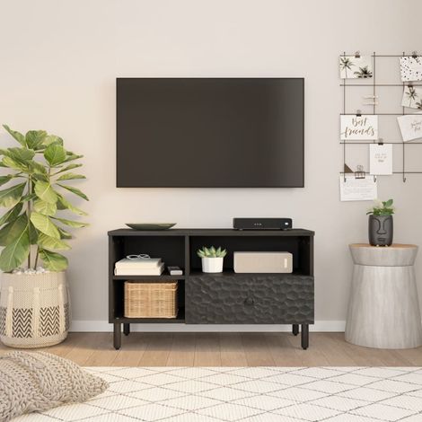 Meuble TV Banc TV Armoire TV noir 80x33x46 cm bois massif de manguier (1/5)