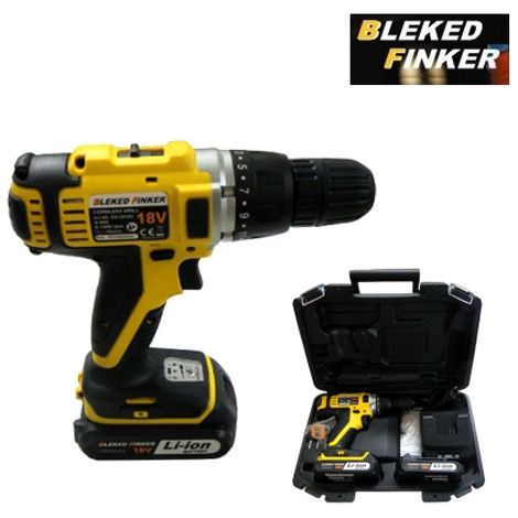 Trapano avvitatore a batteria 18V Litio c/batteria di riserva in valigetta c/accessori Bleked Finker - EG-CD18V