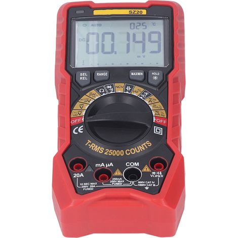 Digitales Multimeter mit 25.000 Messpunkten, Spannungs-, Strom-, Widerstands-, Kapazitäts-, Frequenz- und Temperaturmessgerät, professionelles Elektriker-Set mit LCD-Display (1/5)