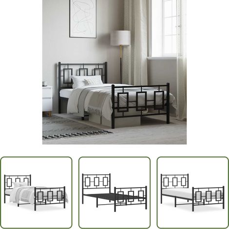vidaXL Lit avec tête et pied - Cadre de lit métal sans matelas avec pied de lit noir 90x200 cm (1/5)