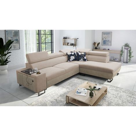 Modernes Luxus-Ecksofa mit Schlaffunktion MELODY VII Tauro/Freya Beige/Dunkelbeige Rechts (1/5)
