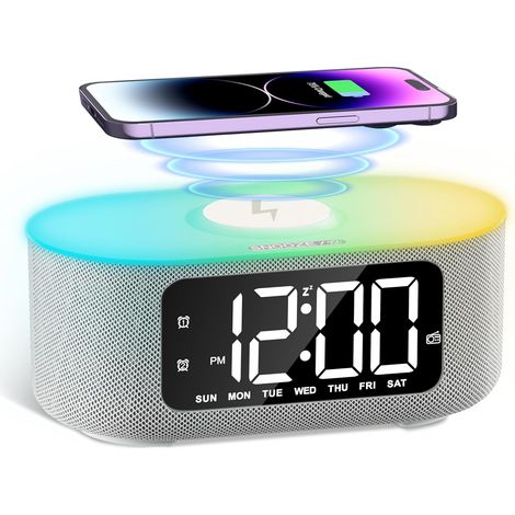 Réveil avec Écran LED - Haut-Parleur Bluetooth Stéréo 10 W - Radio FM - Charge Sans Fil 10 W - Prise USB - Veilleuse - Bruit Blanc - Pour Chambre à Coucher - 1 Pièce (1/5)