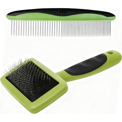Brosse Slicker pour chien et chat en matériau de qualité supérieure, design ergonomique, douce pour la peau, élimine le sous-poil, les nœuds et les nœuds, idéale pour les chiens et chats à poils longs (1/5)